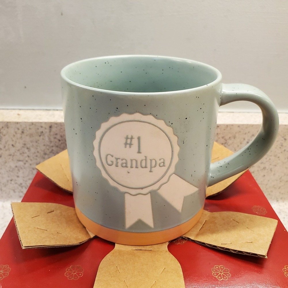 New Large Threshold Cup '#1 Grandpa' Ribbon Badge 18oz Stoneware Coffee Mug